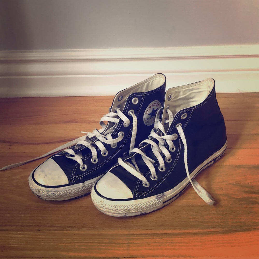 Black leather high top Converse